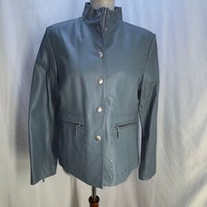 Vtg Pamela McCoy blue leather jacket coat studded Sz M